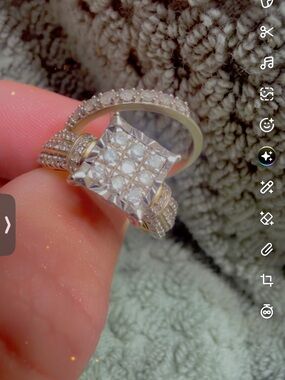 White Gold Tone Pave Square Cluster Engagement Ring - White